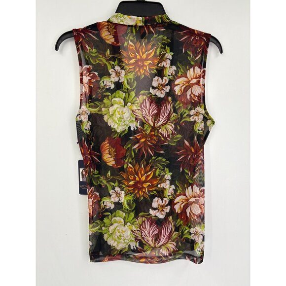 Rachel By Rachel Roy Mesh Floral Sleeveless Faux Wrap Black Multi Medium NEW - Picture 6 of 6